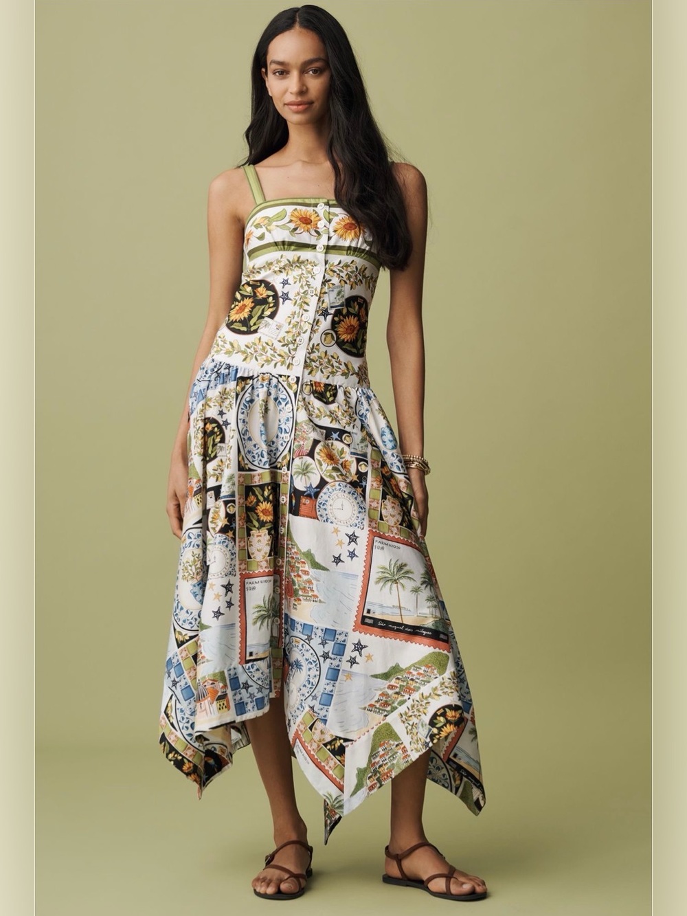 FARM Rio White Multi Patchwork Handkerchief-Hem Sundress